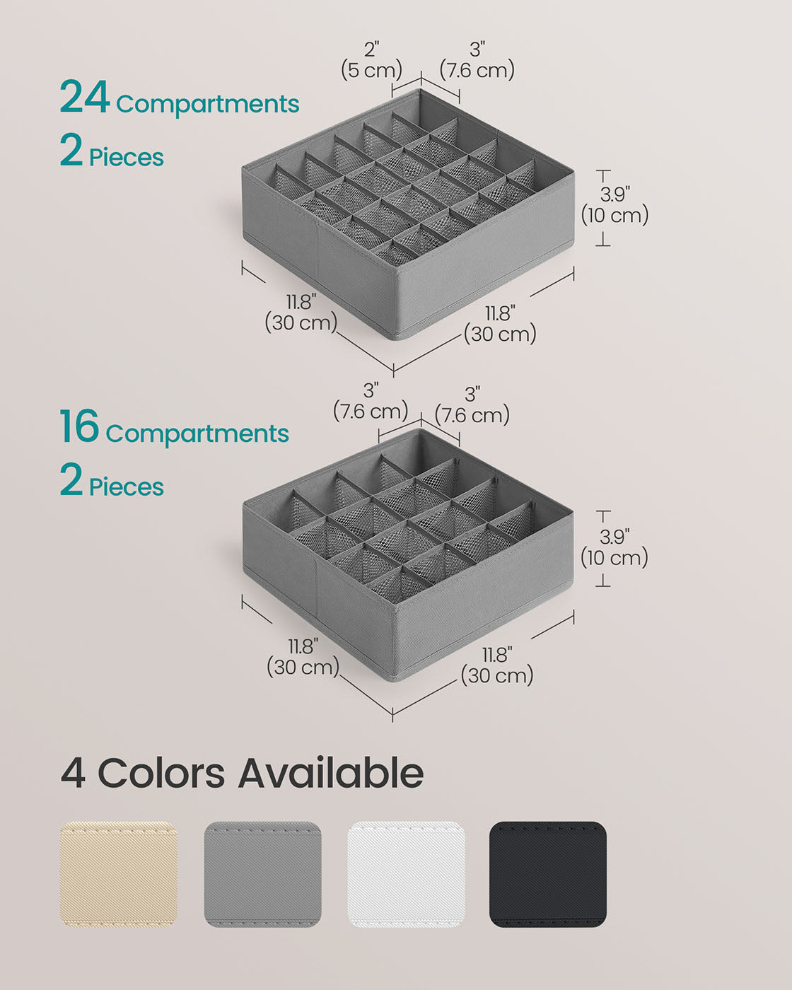 Set of 4 Closet Organizers for Underwear - 80 Cells - Dove Gray