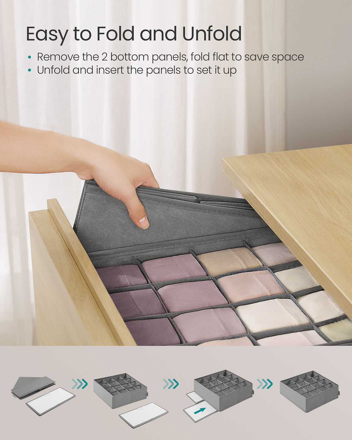 Set of 4 Closet Organizers for Underwear - 80 Cells - Dove Gray