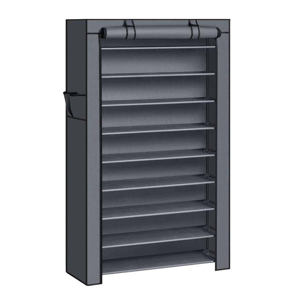 9 Tier Shoe Rack with Nonwoven Fabric Cover - Gray - 11"D x 33.1"W x 63"H