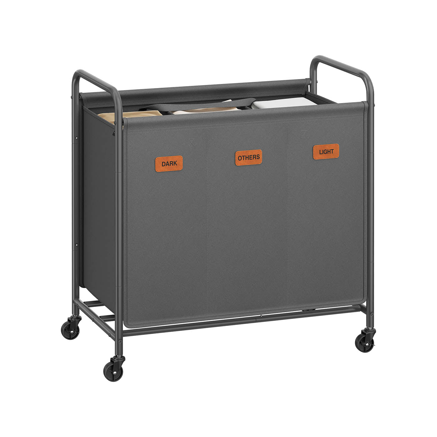Rolling Laundry Sorter, 2/3/4 Compartments, 52.8 Gal., Removable Liner, Wheels