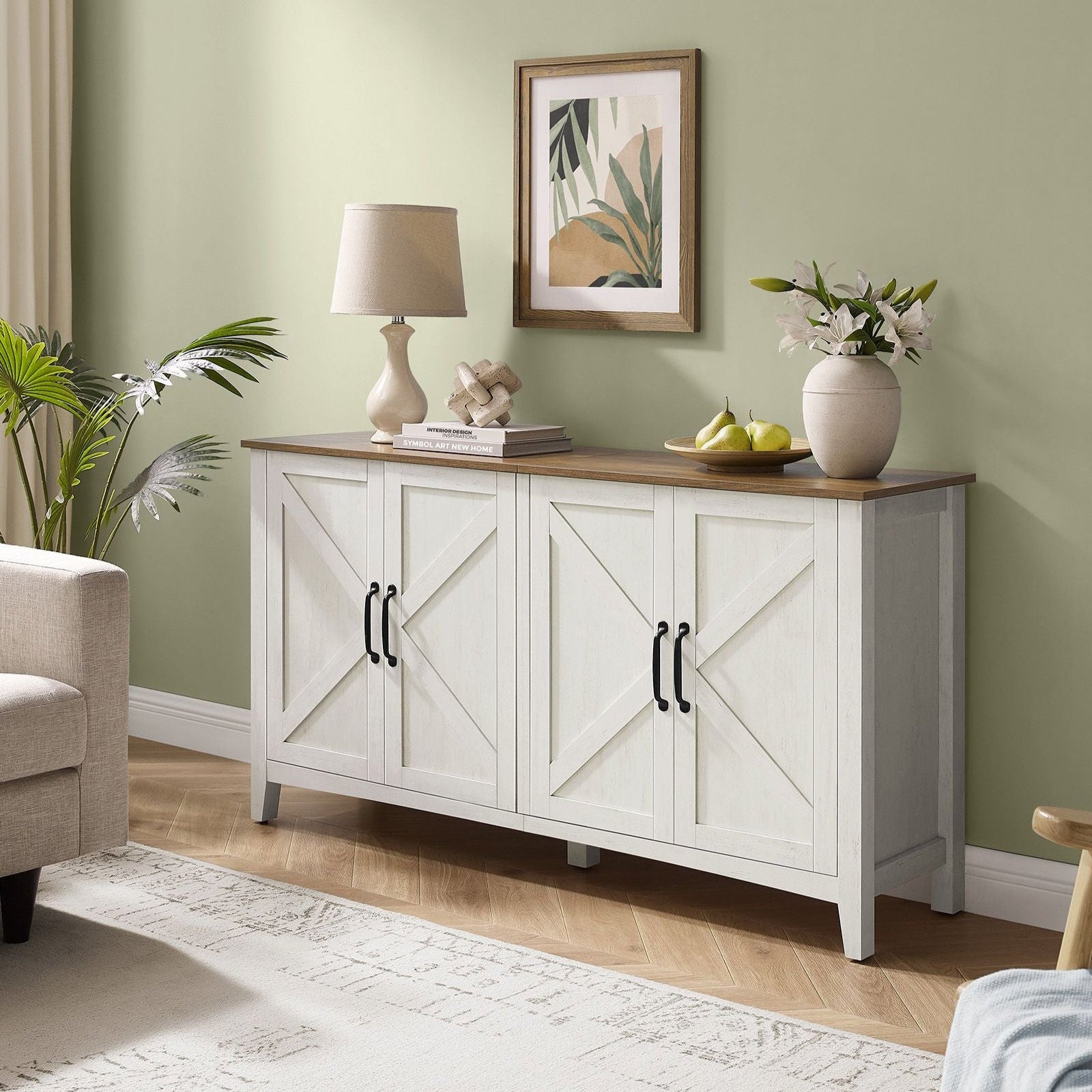 Rustic buffet cabinet, 59" sideboard, adjustable shelves, cable management