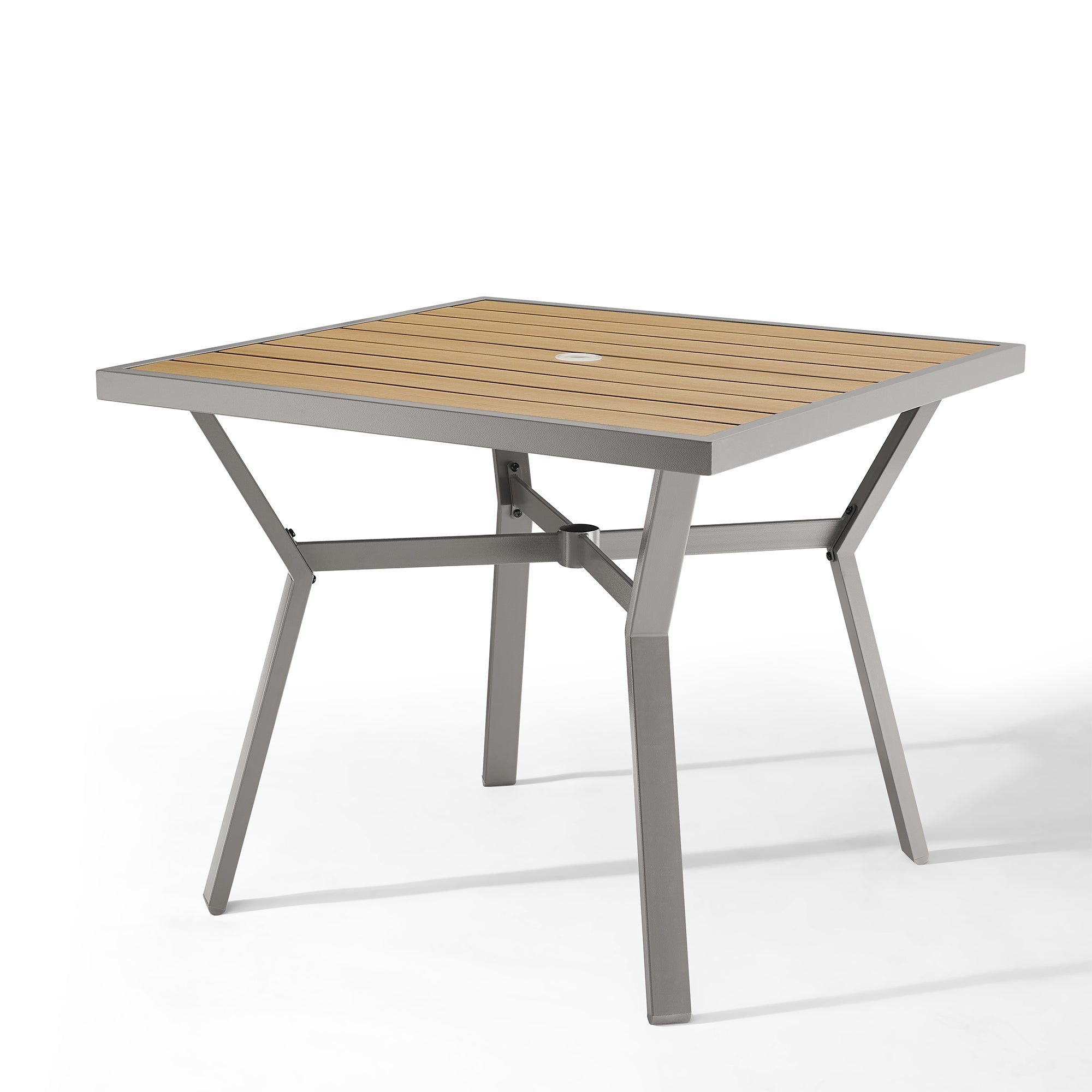 Sencillo Patio Dining Table, Faux Wood, Umbrella Hole, 35"