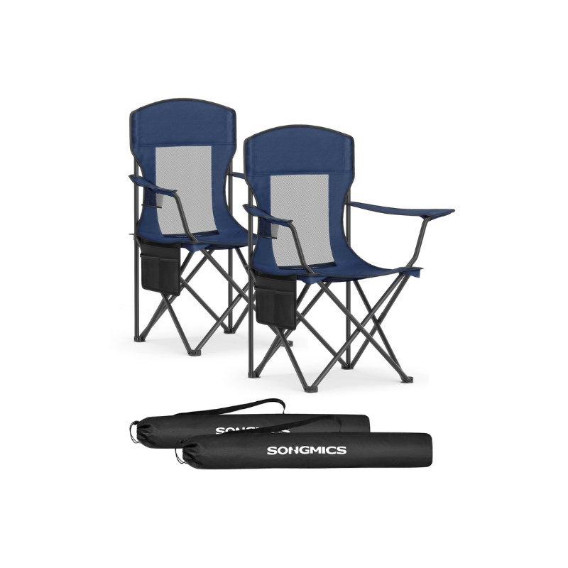 Set of 2 Camping Chairs, Foldable, High Back, Mesh Back, Cup Holder, Portable