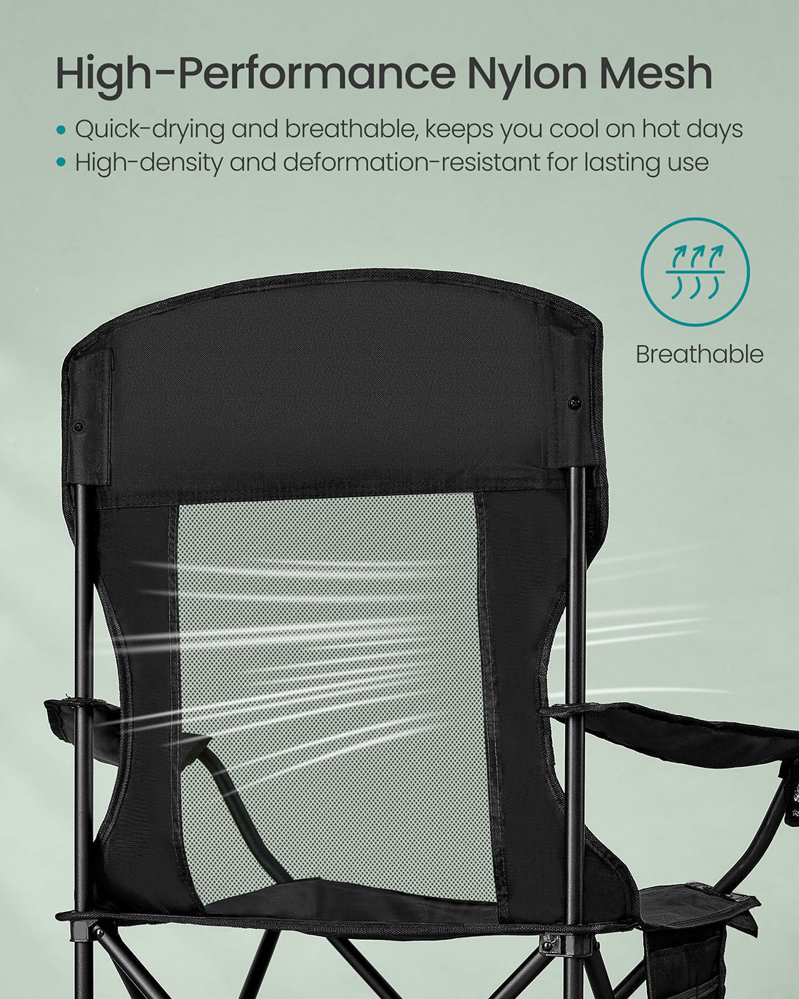 Set of 2 Camping Chairs, Foldable, High Back, Mesh Back, Cup Holder, Portable