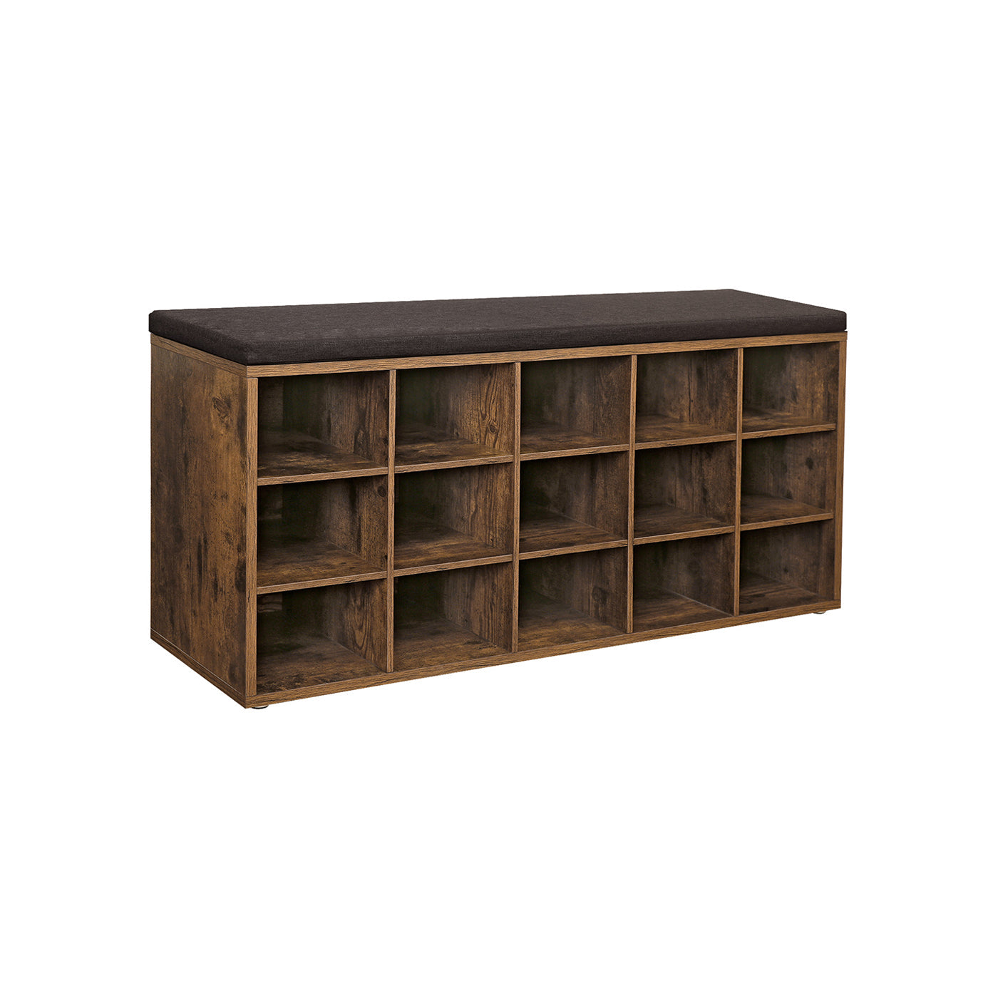 Shoe storage bench with cushion – holds 15 pairs