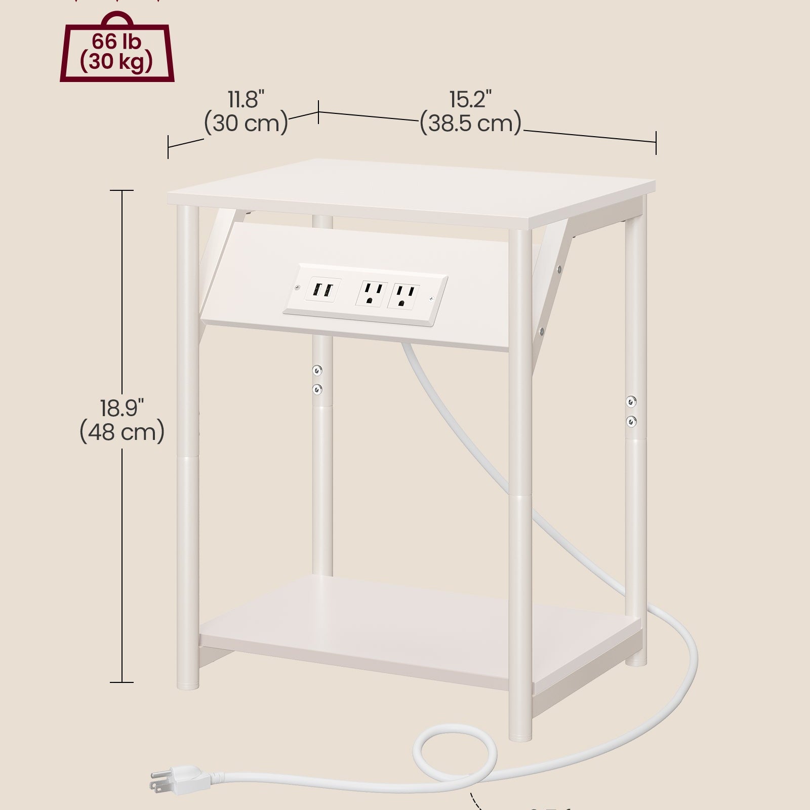 Side table with charging station - narrow end tables with outlets & usb ports - 18.9" tall