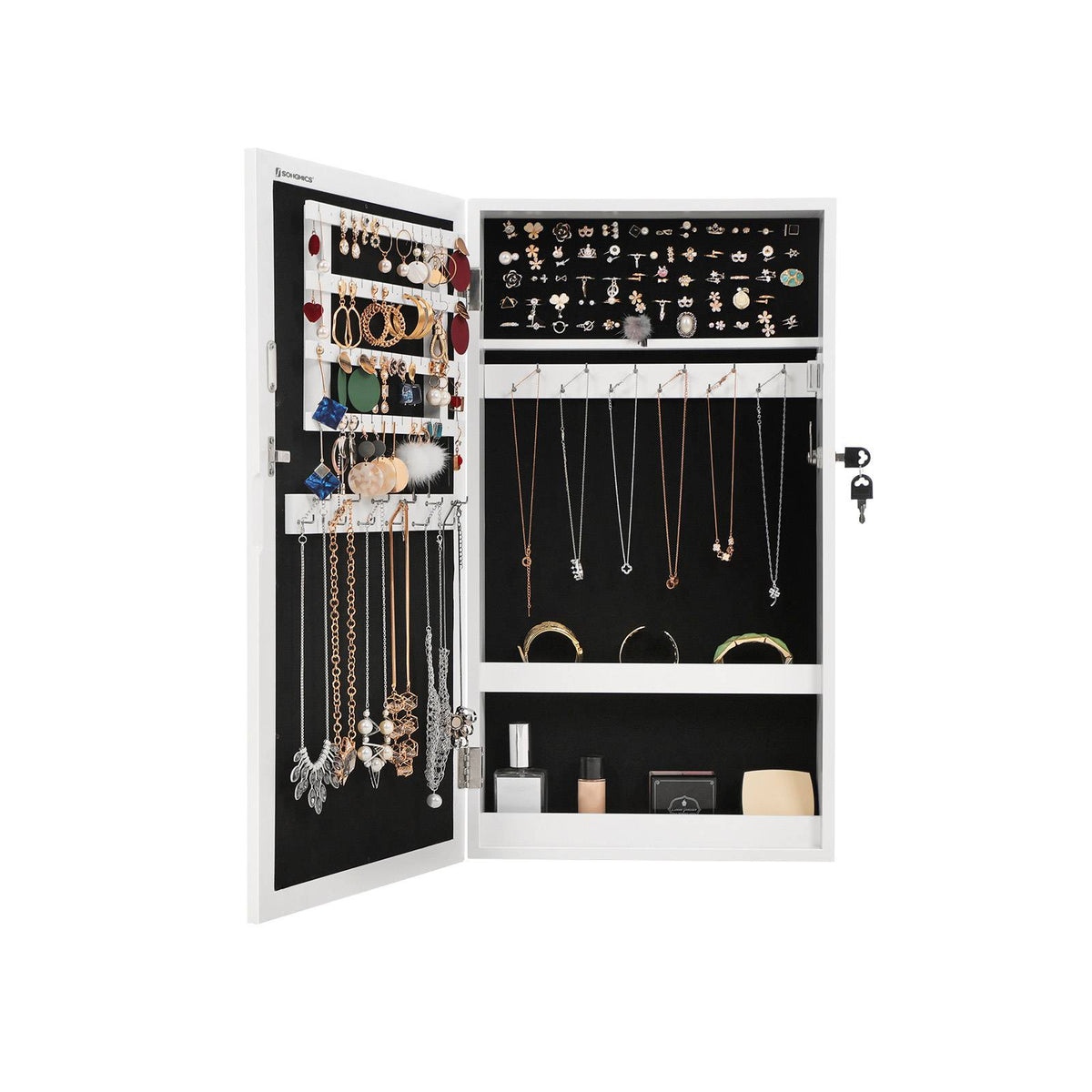 Lockable Jewelry Cabinet Armoire - Mirror