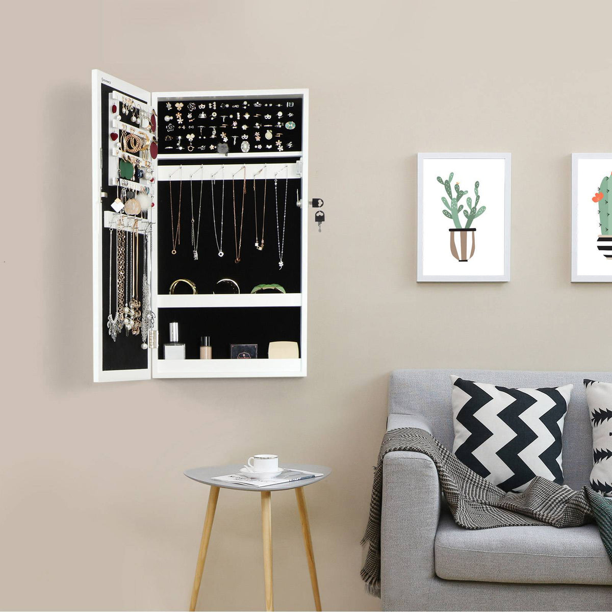 Lockable Jewelry Cabinet Armoire - Mirror