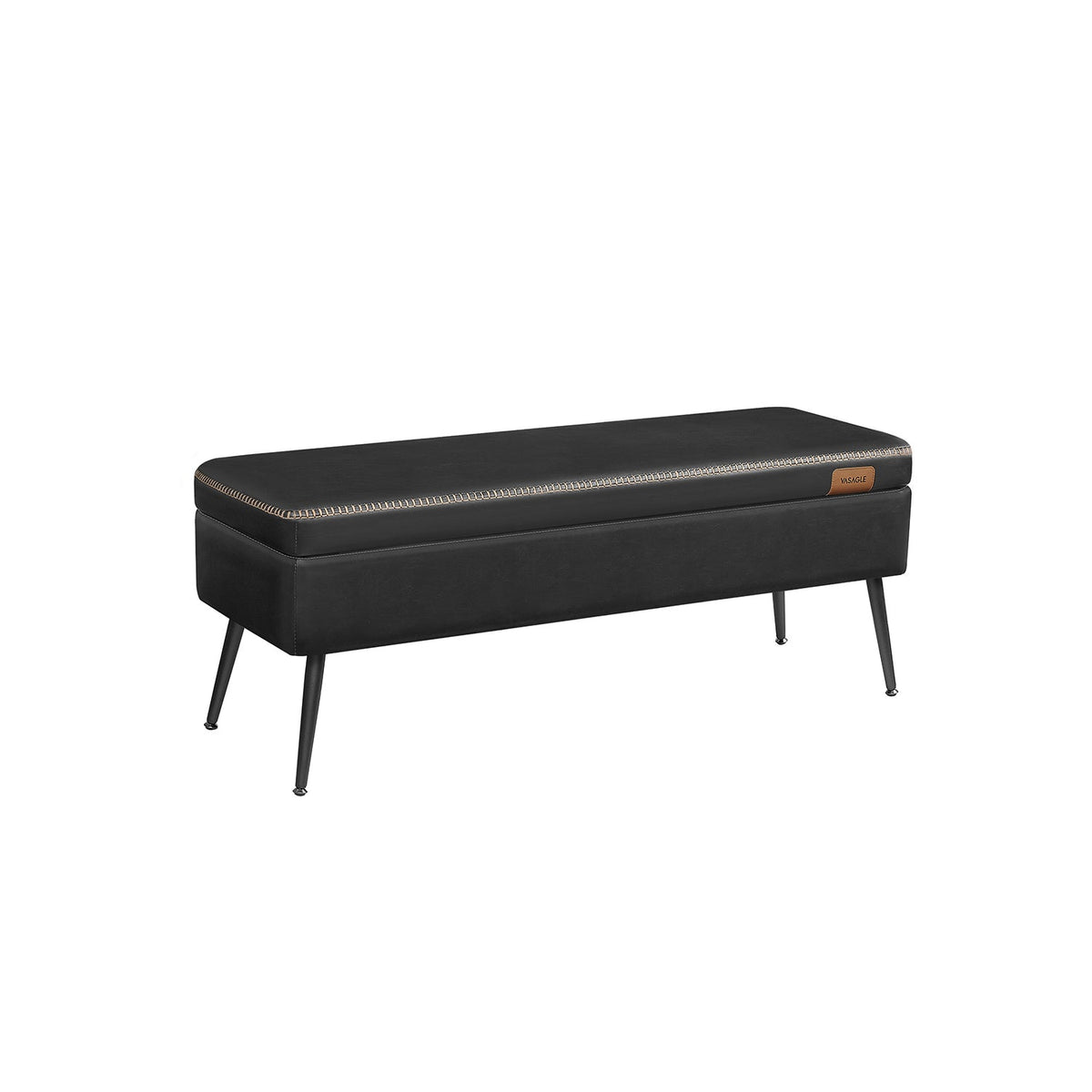 Storage Ottoman Bench, Upholstered, Hidden Compartment, PU Leather, Steel Legs