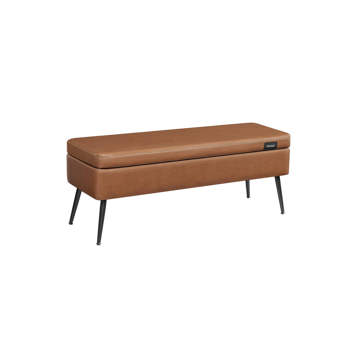 Storage Ottoman Bench, Upholstered, Hidden Compartment, PU Leather, Steel Legs