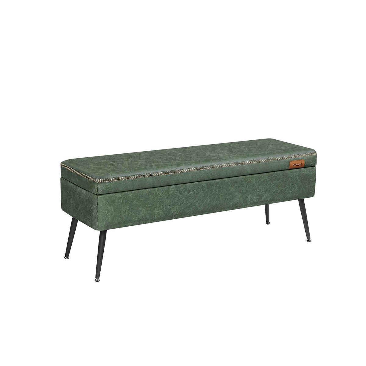 Storage Ottoman Bench, Upholstered, Hidden Compartment, PU Leather, Steel Legs