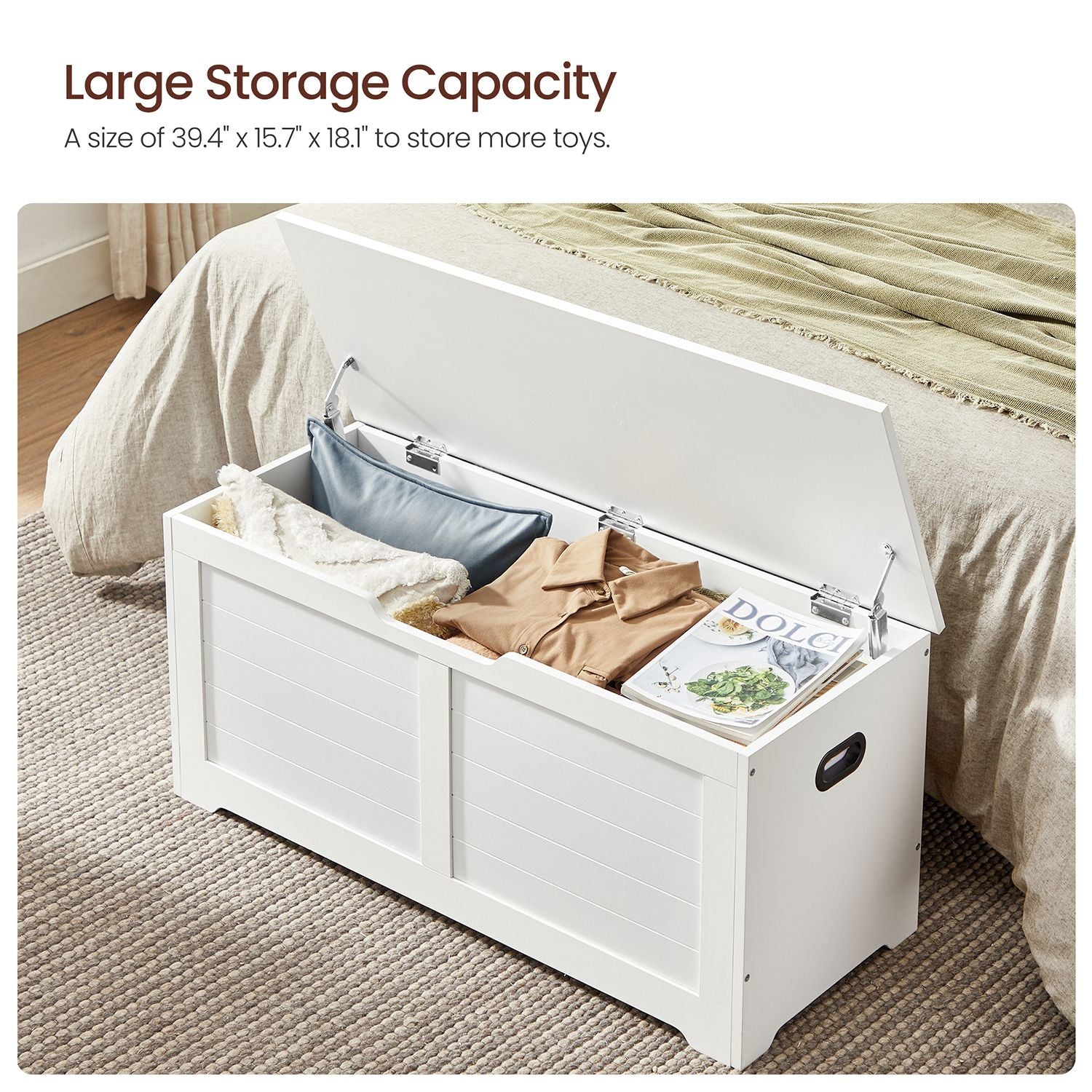 Storage chest with hinged lid – entryway trunk – large hidden compartment – 300 lb capacity