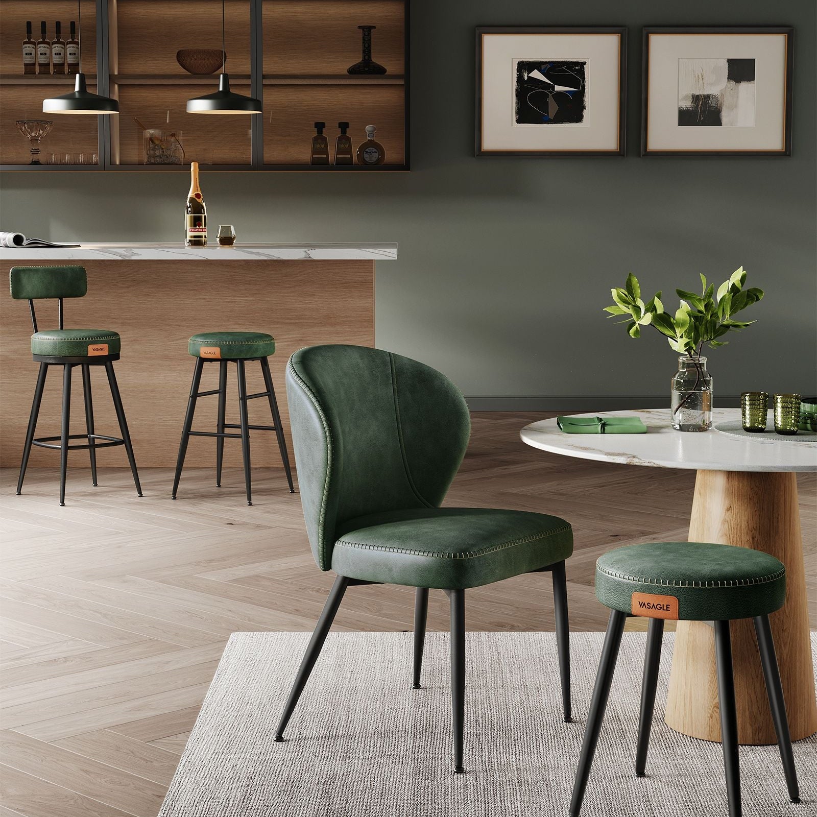 Swivel Bar Stools – Set of 2 – Faux Leather Seat with 360° Rotation – Steel Frame with Adjustable Feet – 25.6"/30" Seat Height