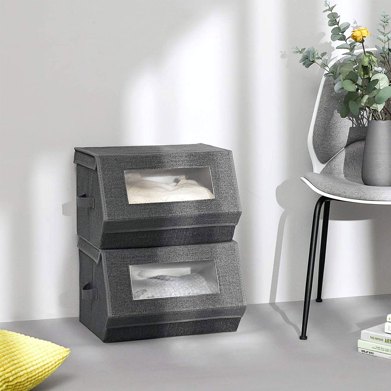 Stackable Storage Bins Set of 2 - Dark Gray