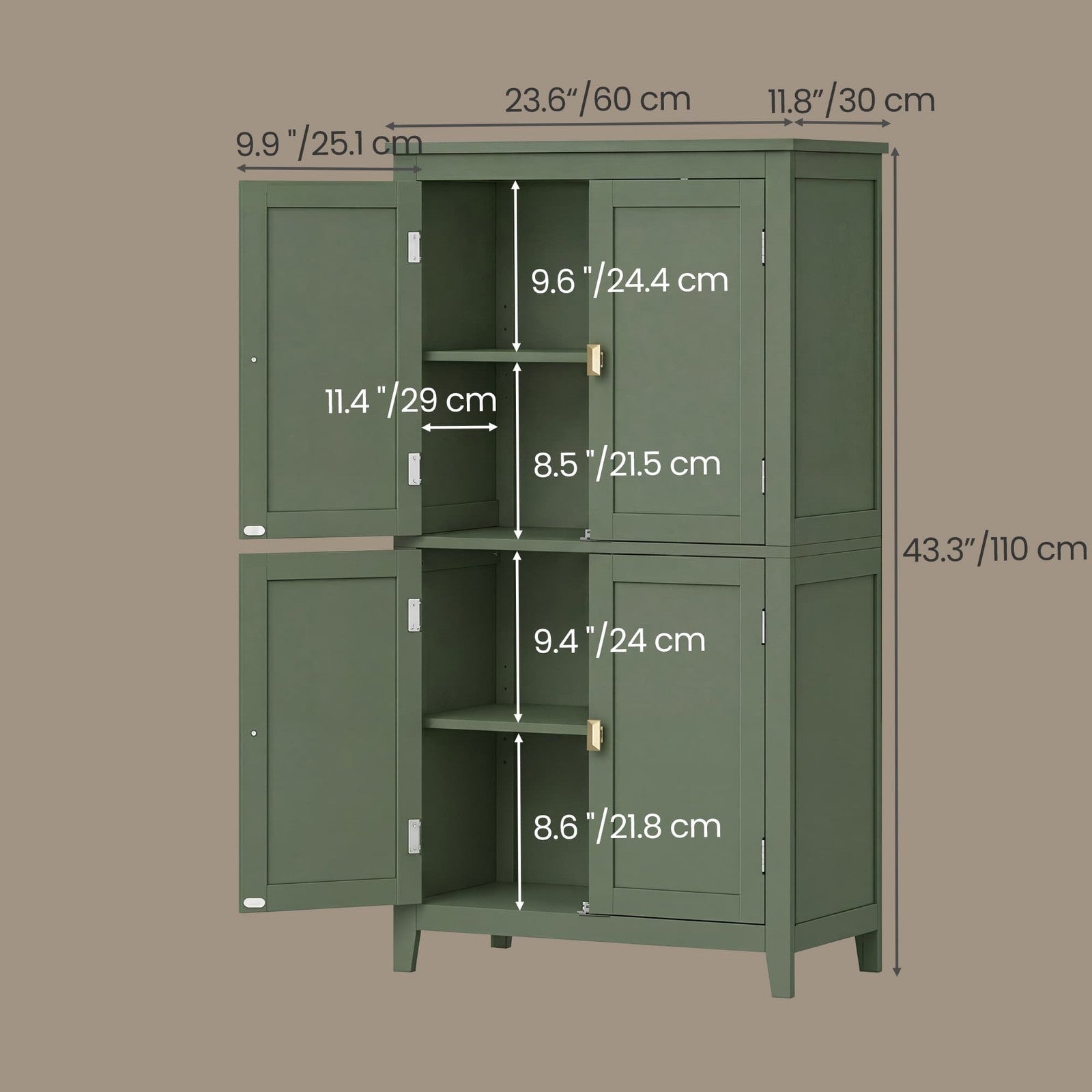 Freestanding Storage Cabinet with Adjustable Shelves for Bathroom - Forest Green