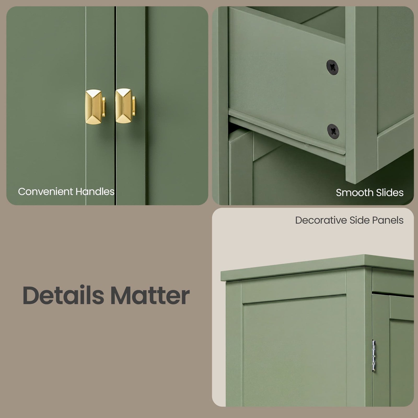 Freestanding Storage Cabinet with Adjustable Shelves for Bathroom - Forest Green
