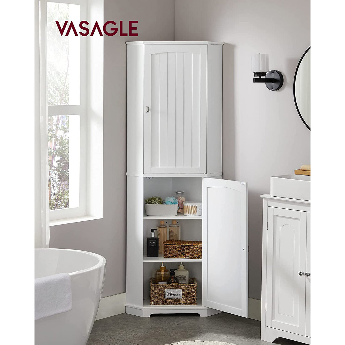 Tall Corner Cabinet with 2 Doors and 4 Adjustable Shelves