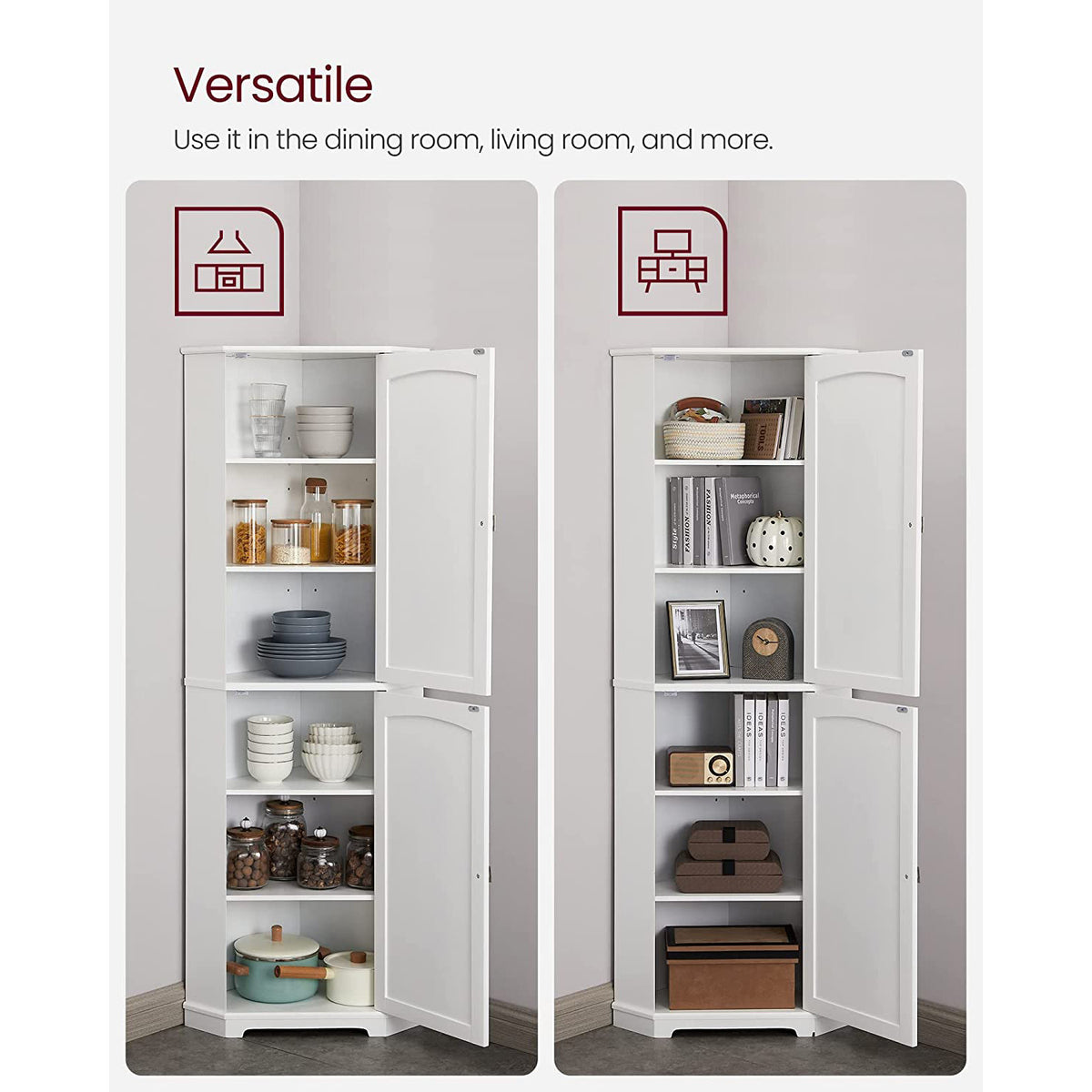 Tall Corner Cabinet with 2 Doors and 4 Adjustable Shelves