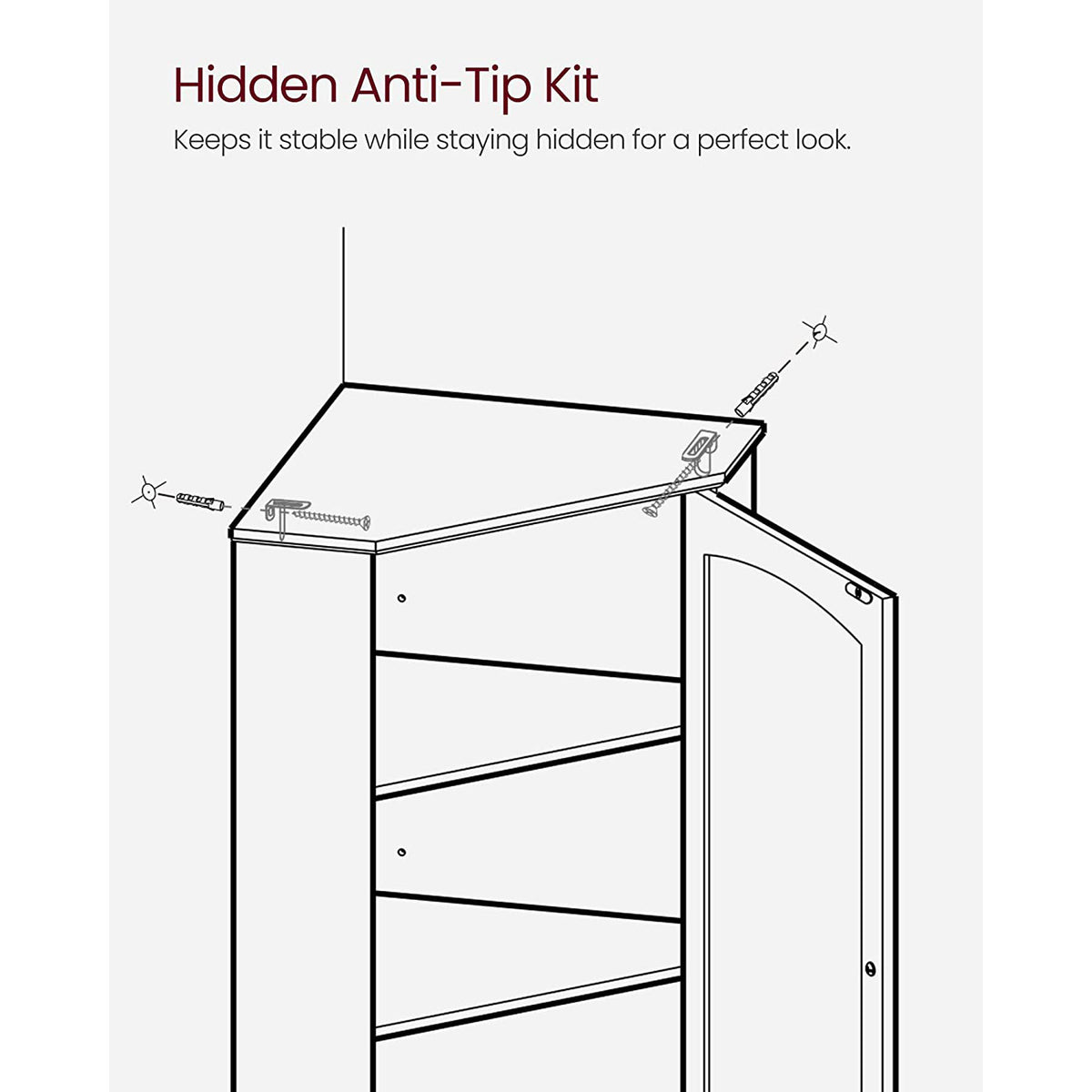 Tall Corner Cabinet with 2 Doors and 4 Adjustable Shelves