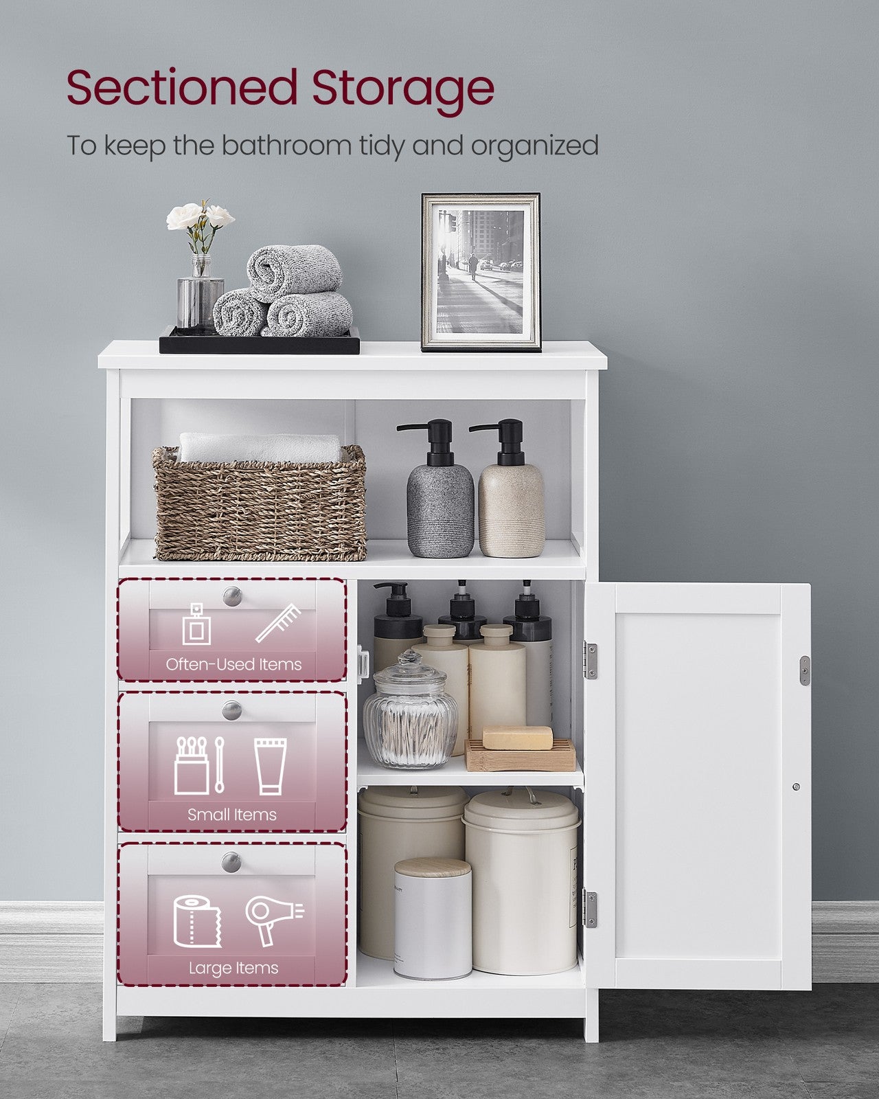 Bathroom Floor Storage Cabinet with 3 Drawers
