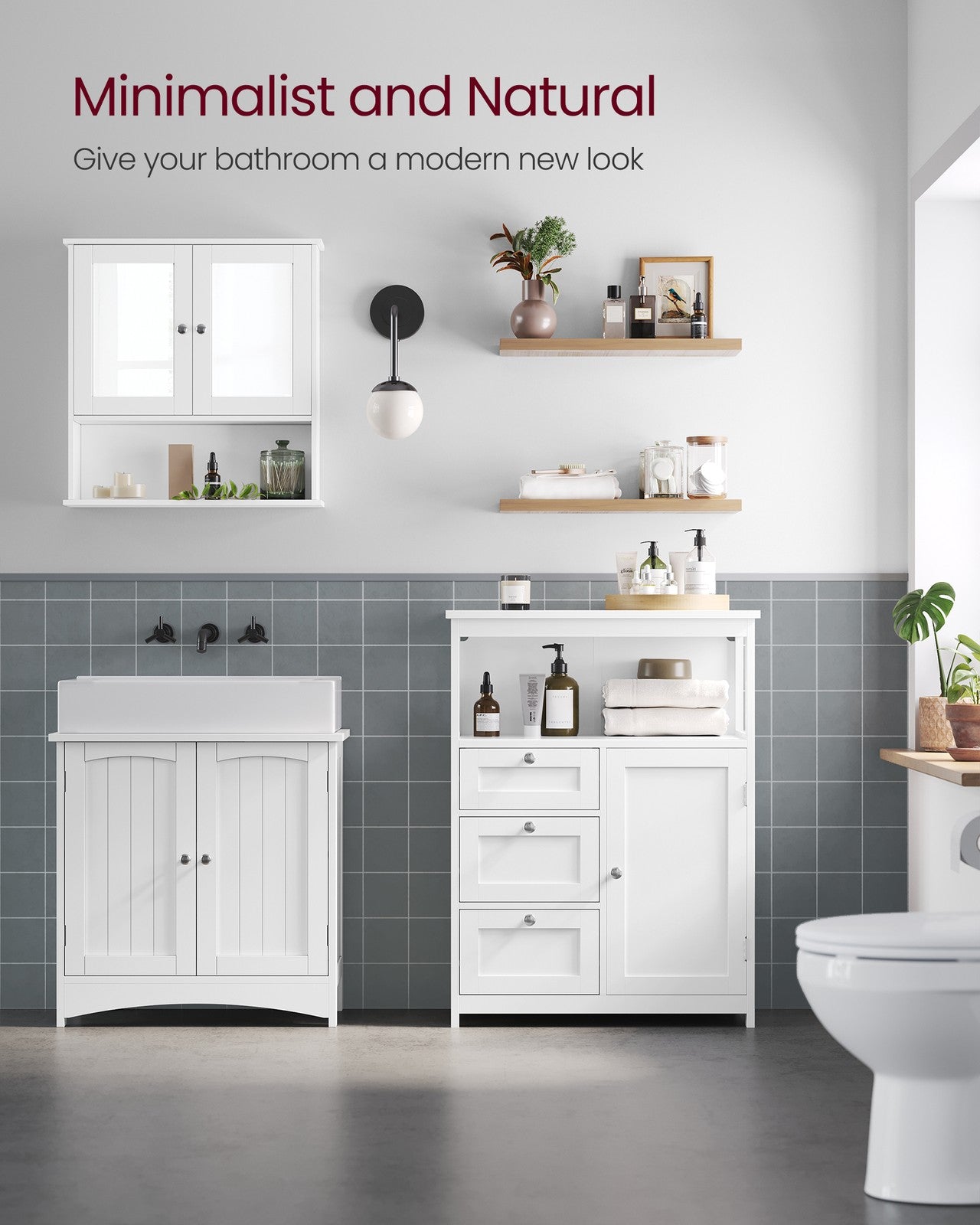 Bathroom Floor Storage Cabinet with 3 Drawers