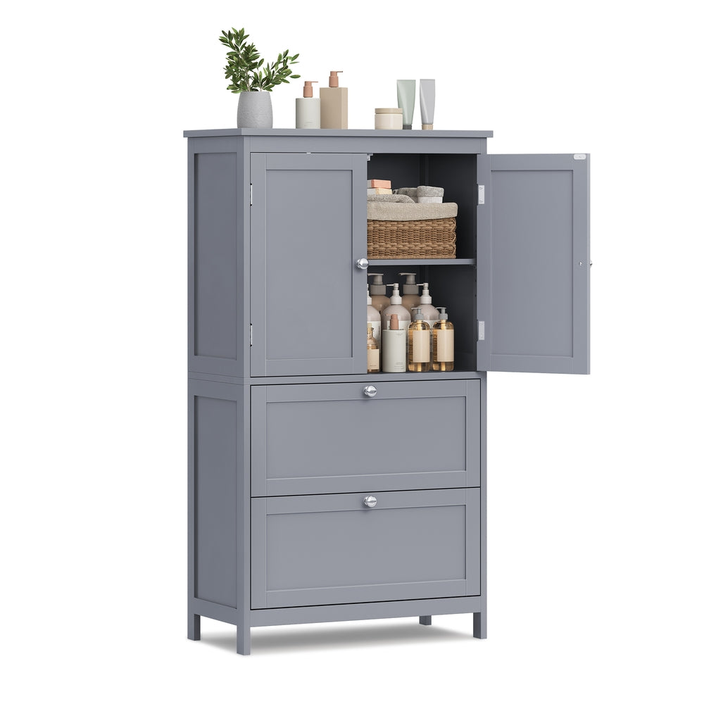 Bathroom Floor Storage Cabinet with 2 Drawers and 2 Doors - Dove Gray
