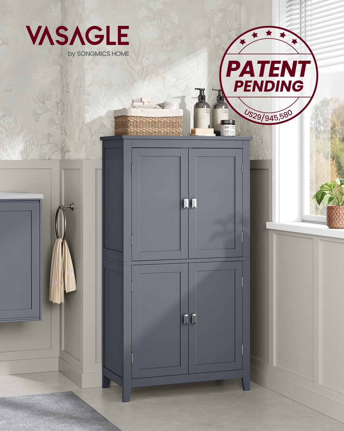 Bathroom Floor Storage Cabinet - 4 Doors