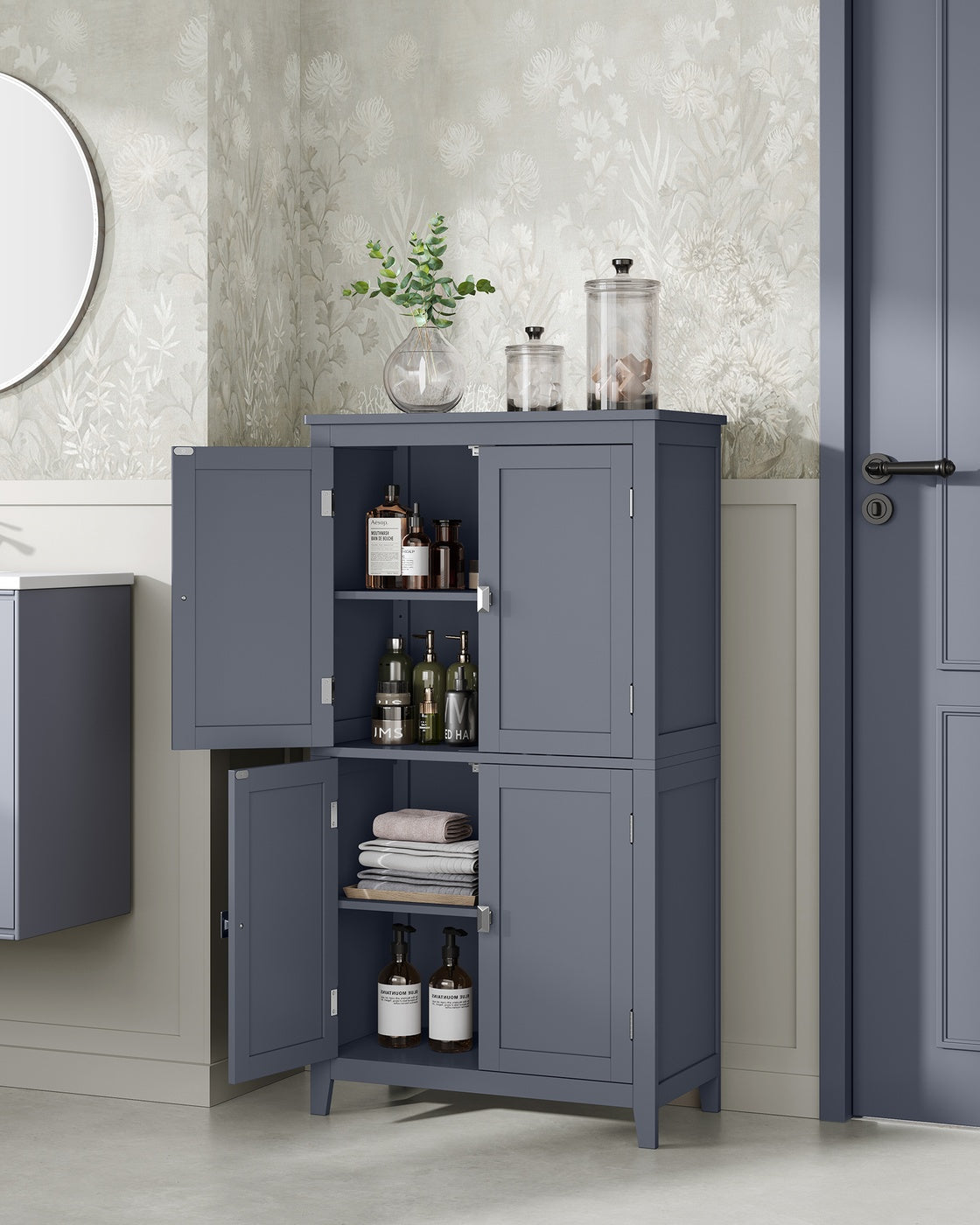 Bathroom Floor Storage Cabinet - 4 Doors