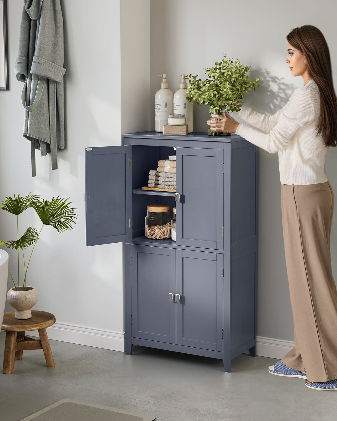 Bathroom Floor Storage Cabinet - 4 Doors