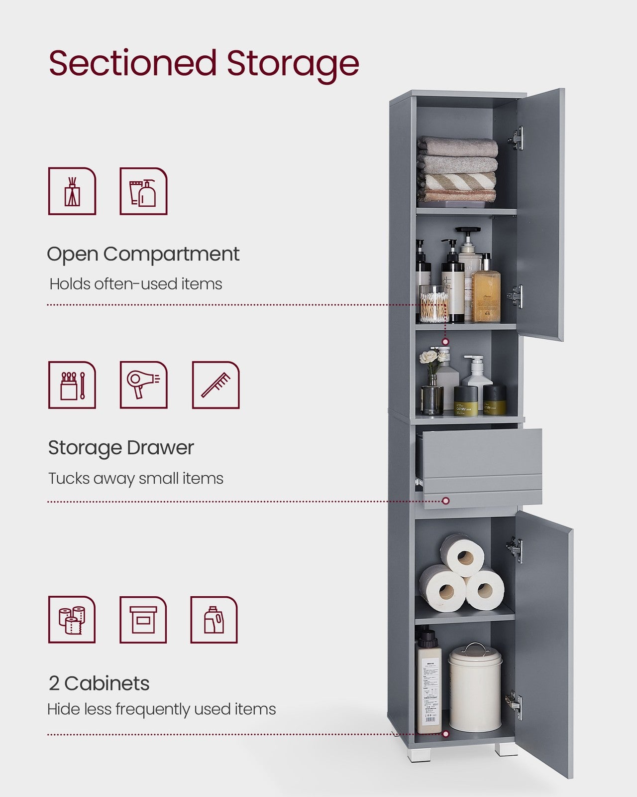 Slim Bathroom Storage Cabinet - Mystic Gray