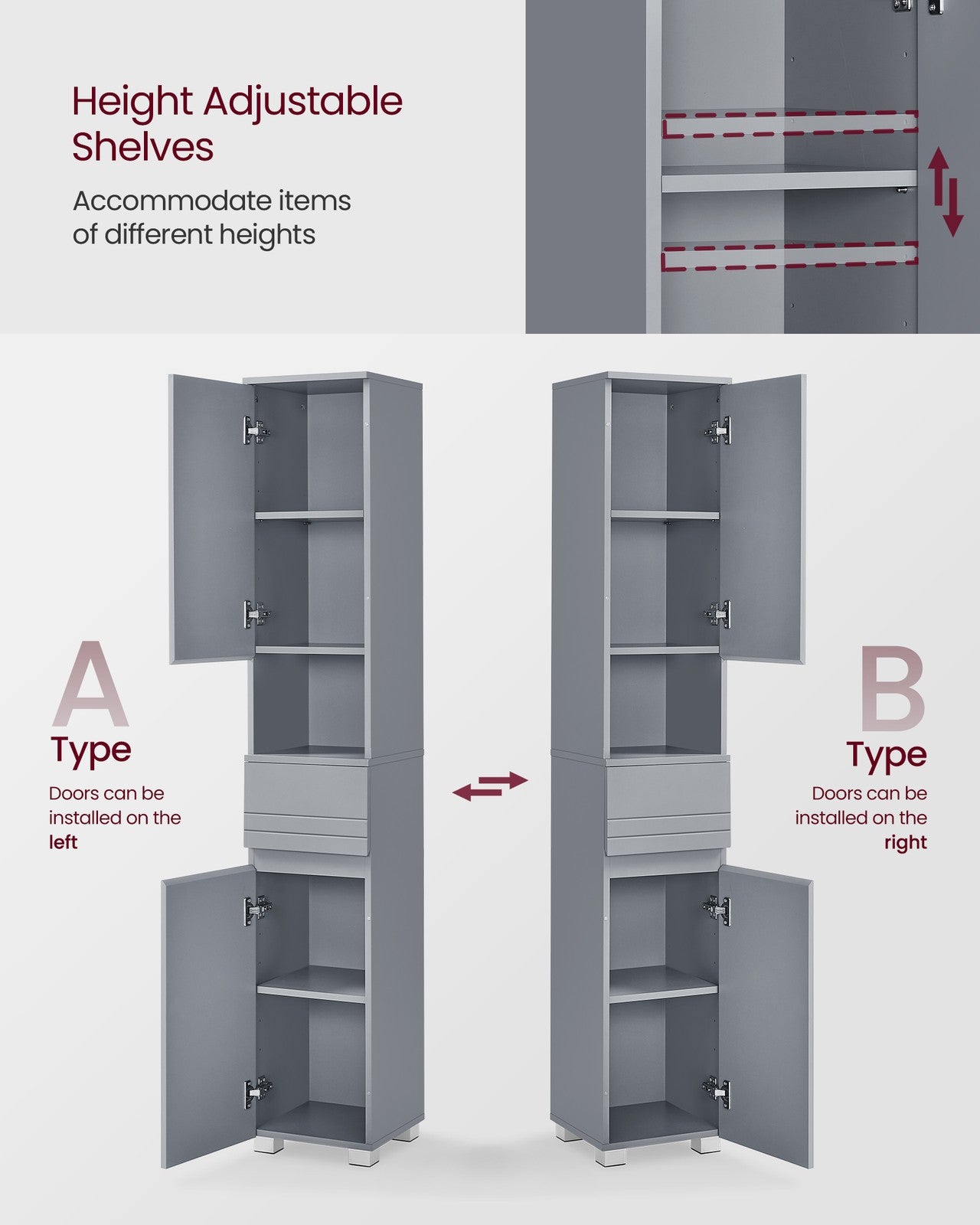 Slim Bathroom Storage Cabinet - Mystic Gray
