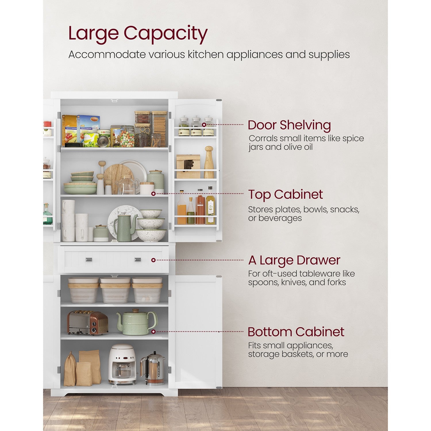 71.7-Inch High Freestanding Tall Cupboard Storage Cabinet - White