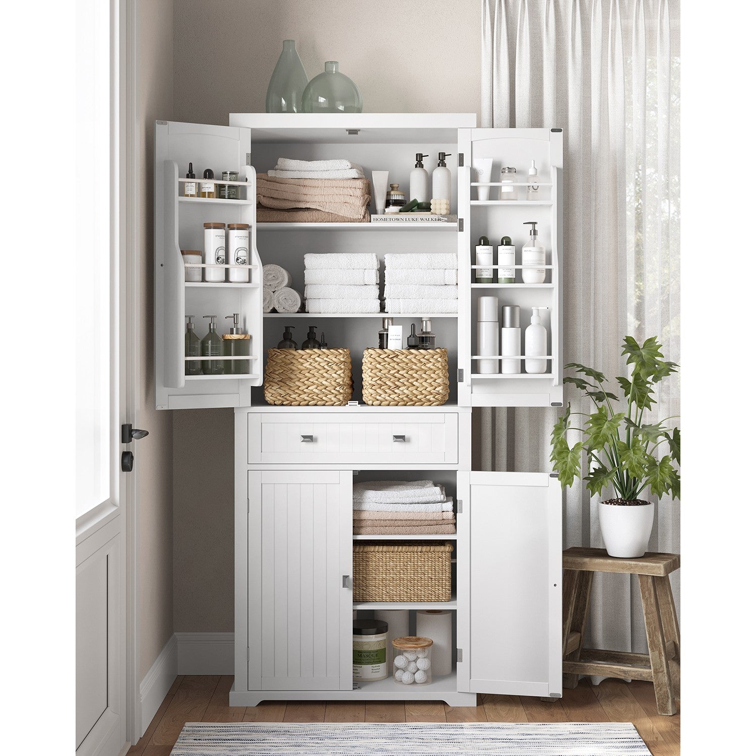 71.7-Inch High Freestanding Tall Cupboard Storage Cabinet - White