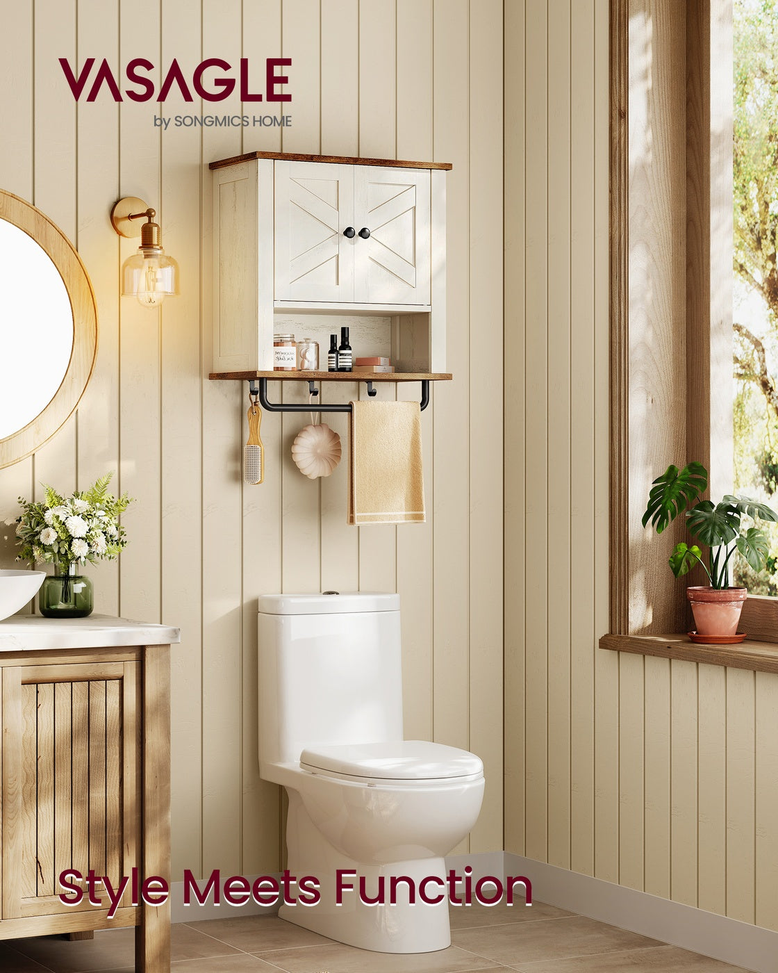 LIRY Collection - Bathroom Wall Cabinet - Farmhouse Wall-Mounted Medicine Storage Cabinet with 2 Barn Doors - Rustic White