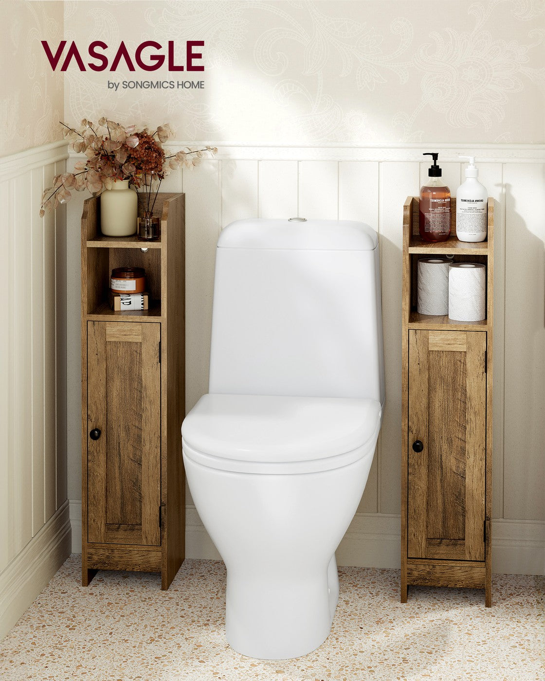 Small Storage Corner Floor Cabinet with Door 7.9 x 7.1 x 31.5 Inches Honey Brown - Honey Brown