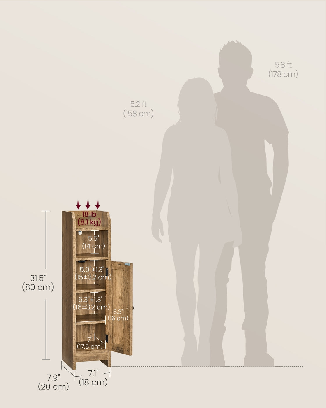 Small Storage Corner Floor Cabinet with Door 7.9 x 7.1 x 31.5 Inches Honey Brown - Honey Brown