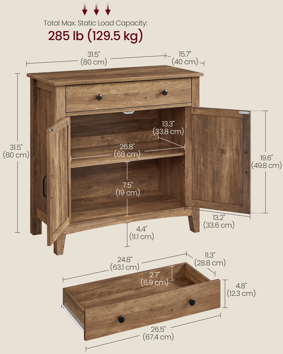 Coffee Bar Cabinet - Kitchen Storage Cabinet with Drawers - Honey Brown