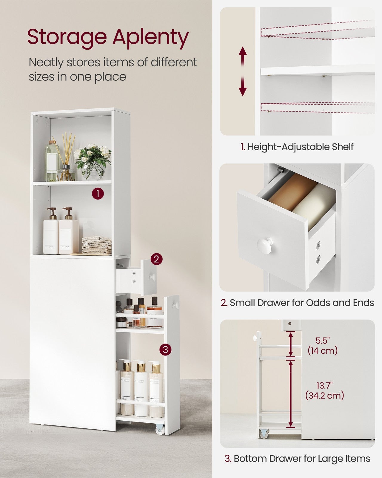 Freestanding Cabinet with Storage Drawers and Adjustable Shelf