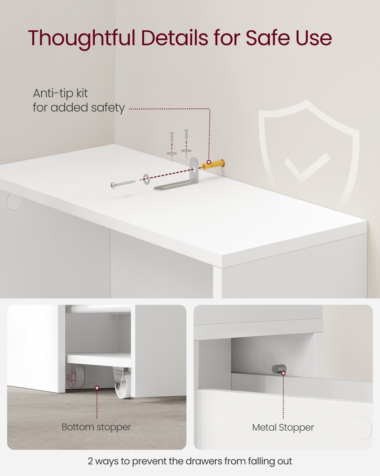 Freestanding Cabinet with Storage Drawers and Adjustable Shelf