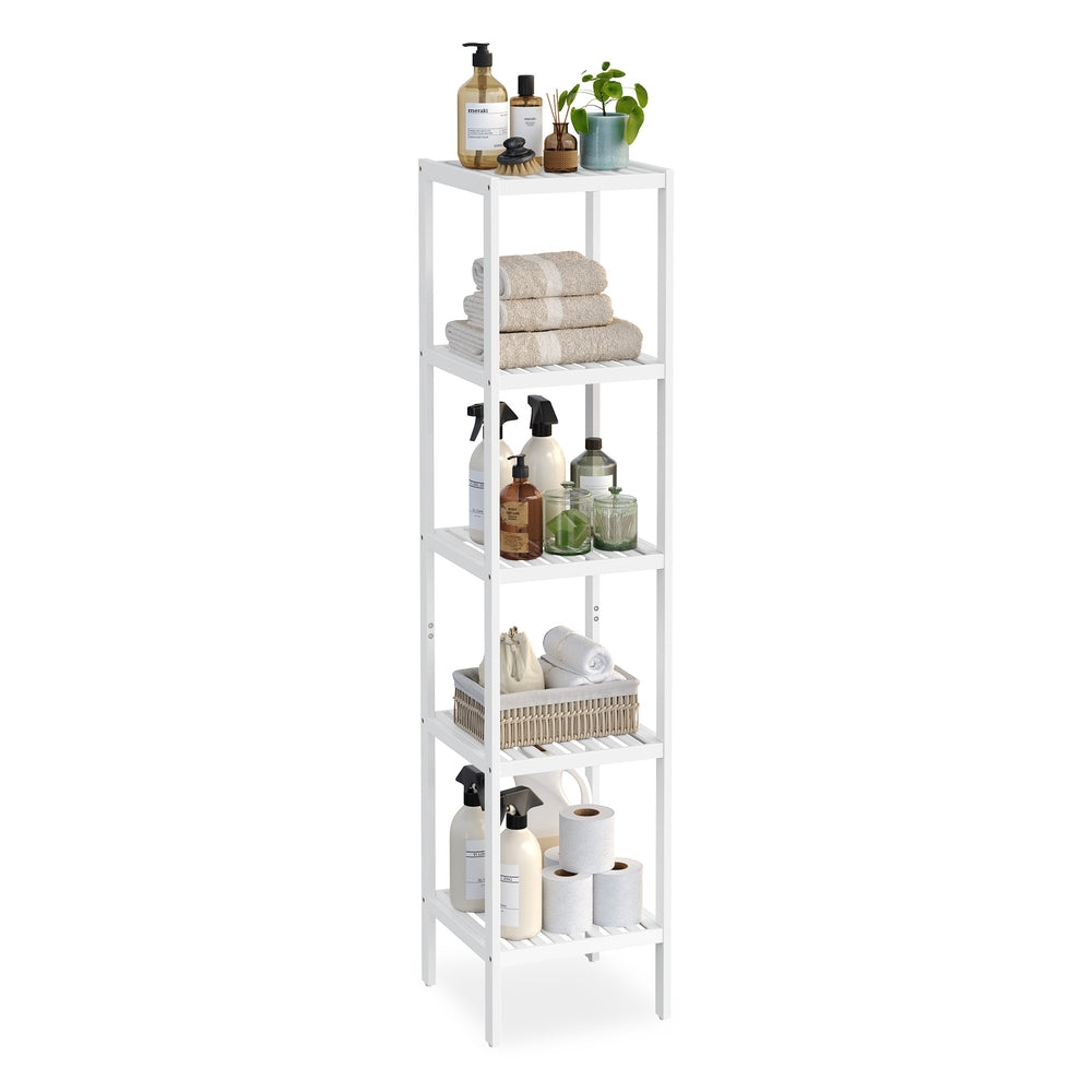 5-Tier Bamboo Bathroom Shelf - Cloud White
