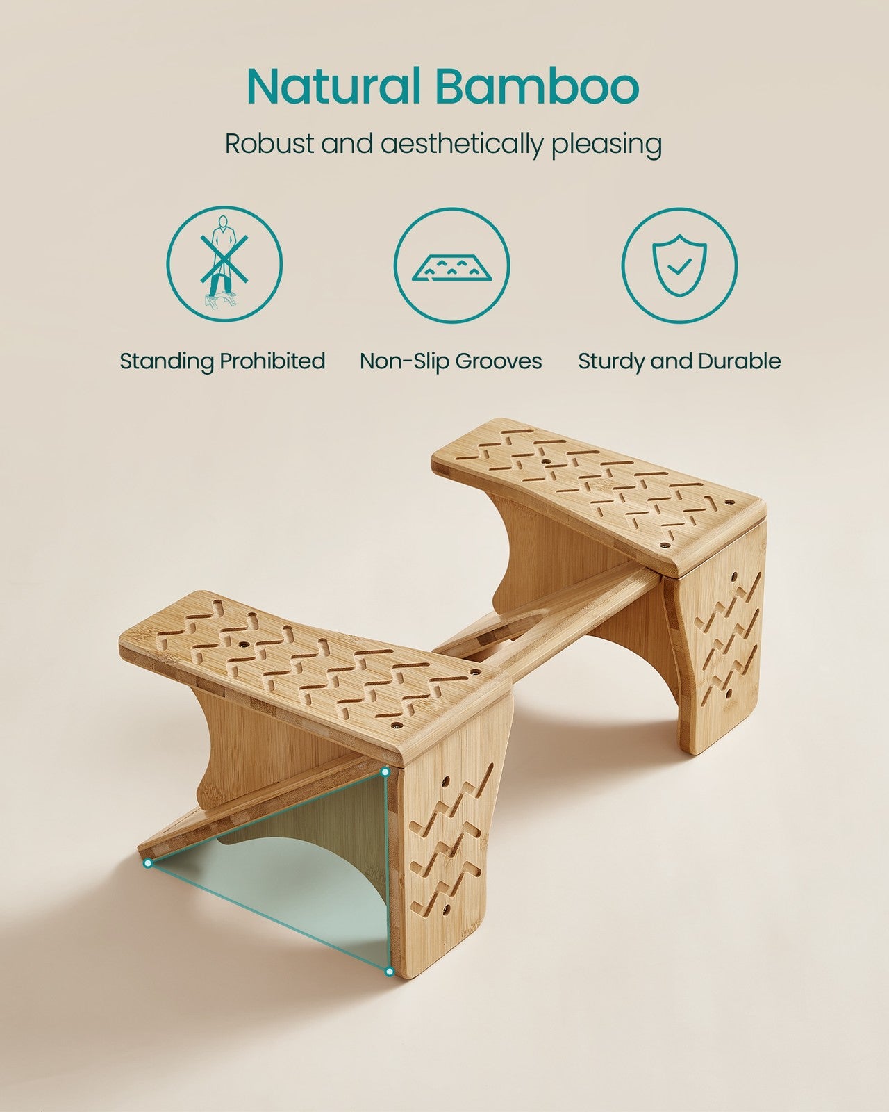 Bamboo Toilet Stool with Non-Slip Grooves
