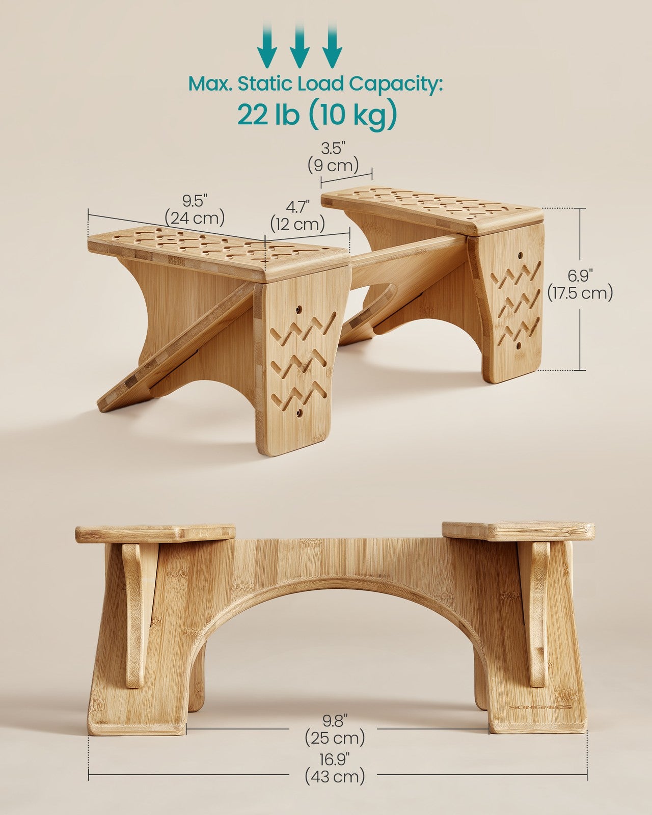 Bamboo Toilet Stool with Non-Slip Grooves