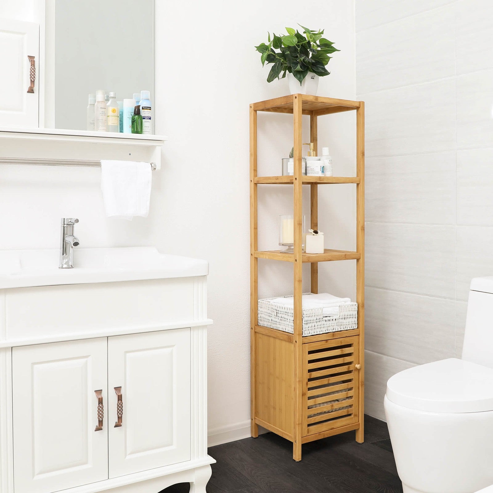 4 Tiers Bamboo Bathroom Storage Floor Cabinet
