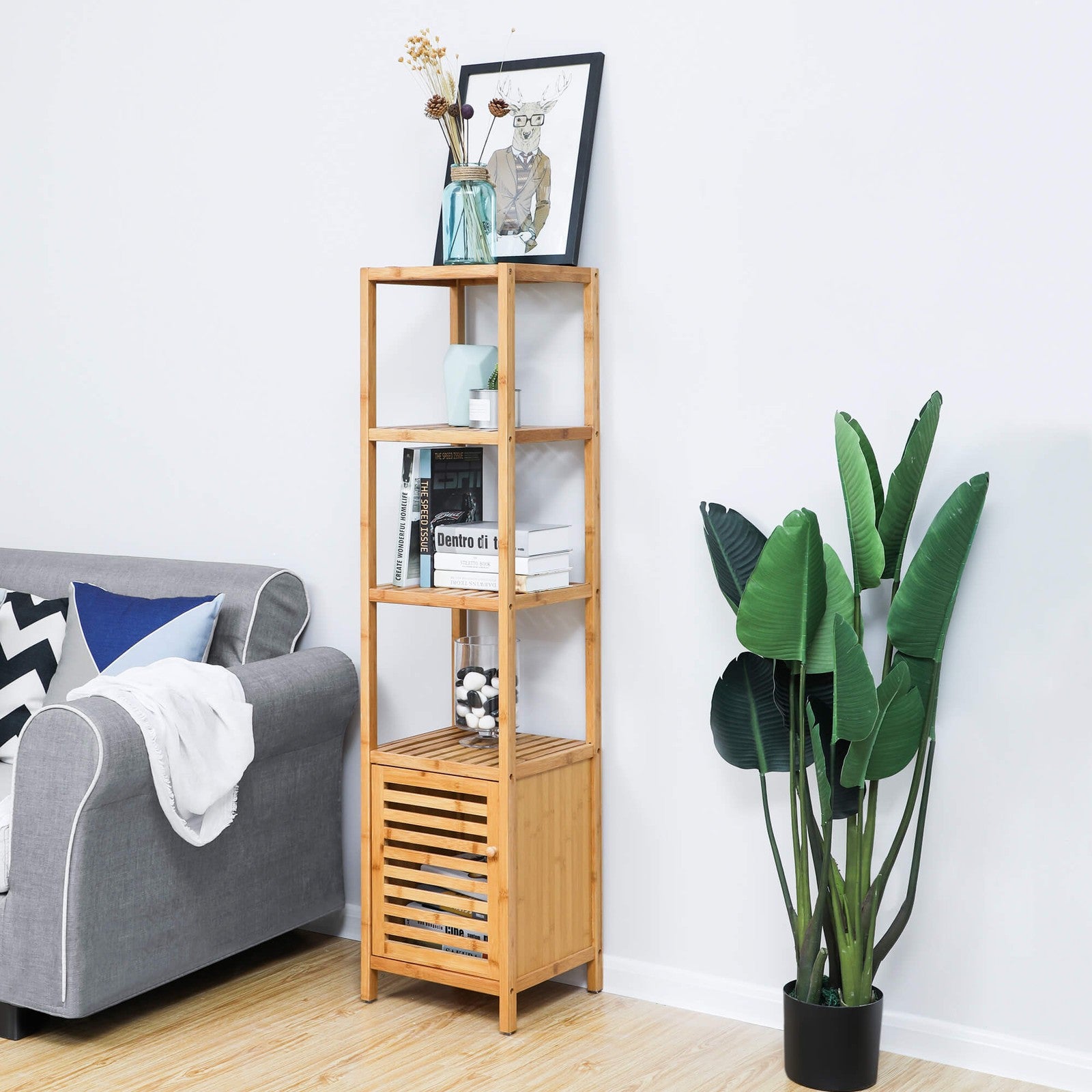 4 Tiers Bamboo Bathroom Storage Floor Cabinet
