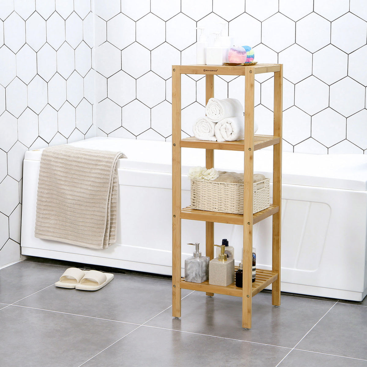 4-Tier Bamboo Bathroom Shelf - Natural