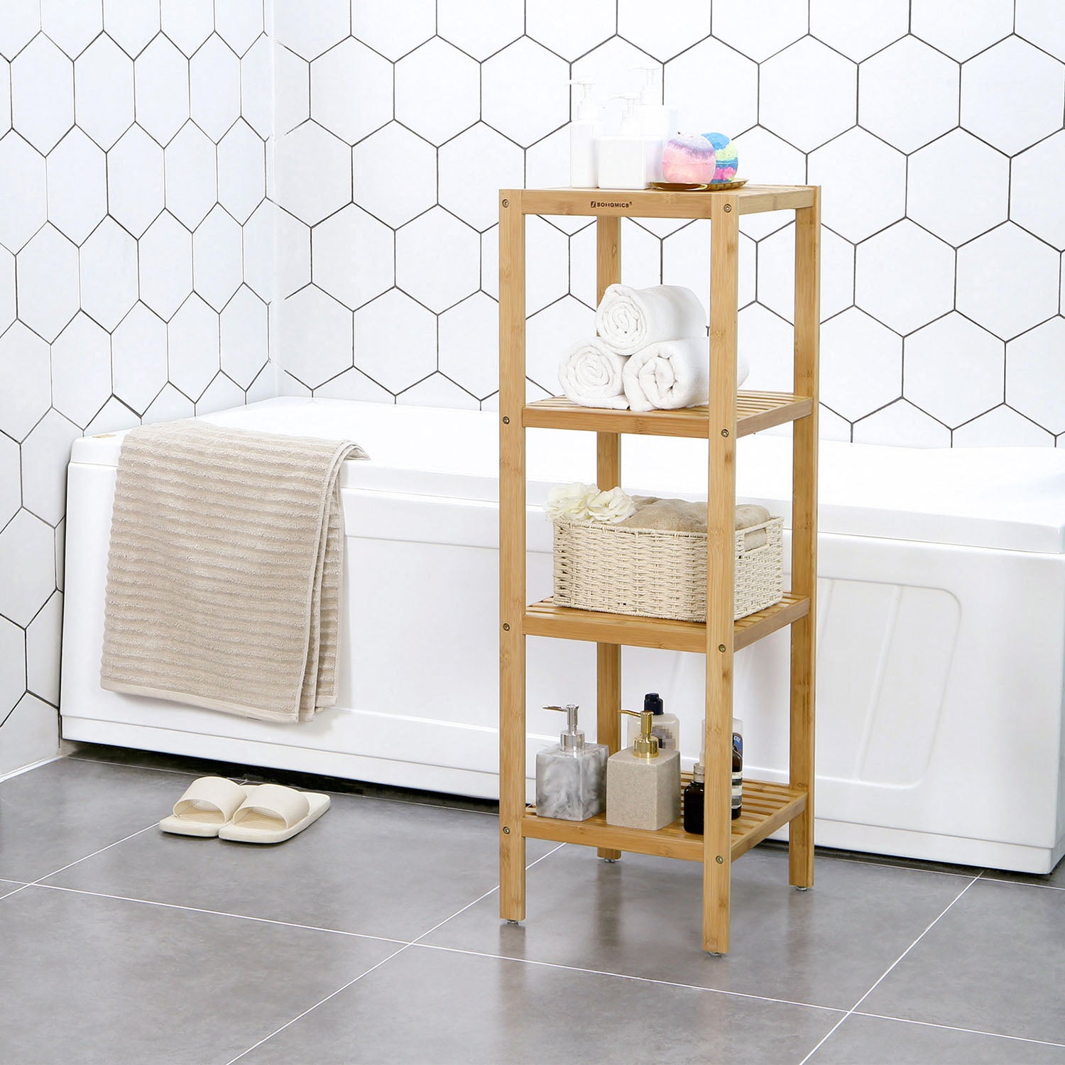 4-Tier Bamboo Bathroom Shelf - Natural