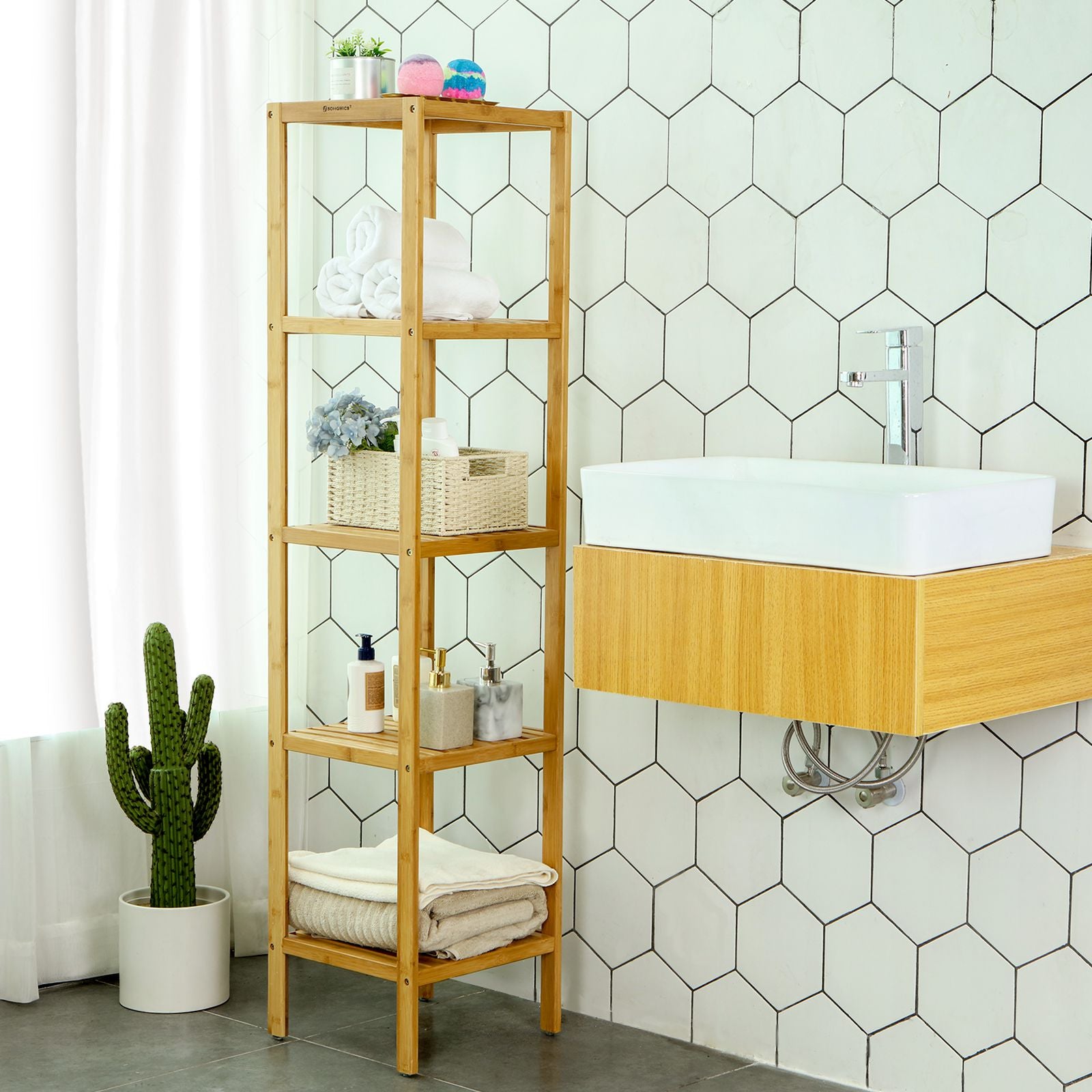 5-Tier Bamboo Bathroom Shelf - Natural