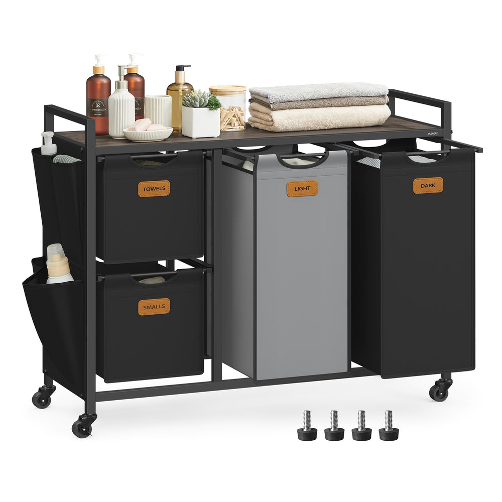 39.6 Gal. Laundry Hamper with 4 Compartments Chestnut Brown - Ink Black and Dove Gray - Chestnut Brown, Ink Black, Dove Gray - 38.8"L x 13"W x 31.7"H