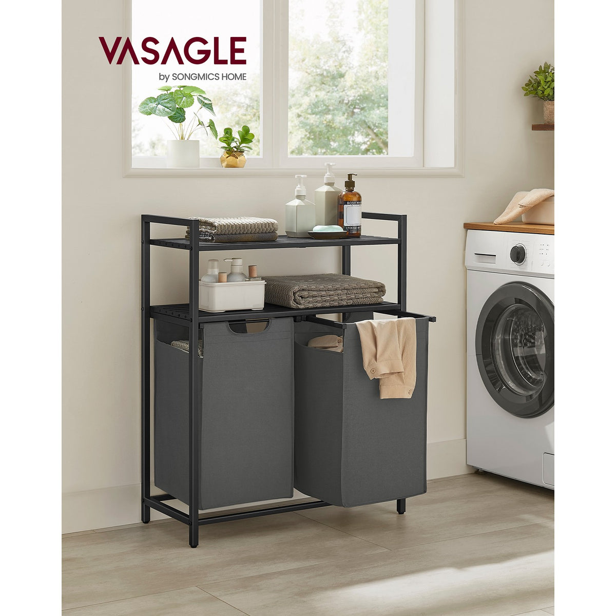 Laundry Hamper with 2 Pull-Out and Removable Bags - Black, Gray