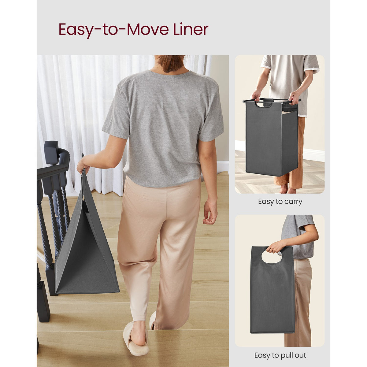Laundry Hamper with 2 Pull-Out and Removable Bags - Black, Gray